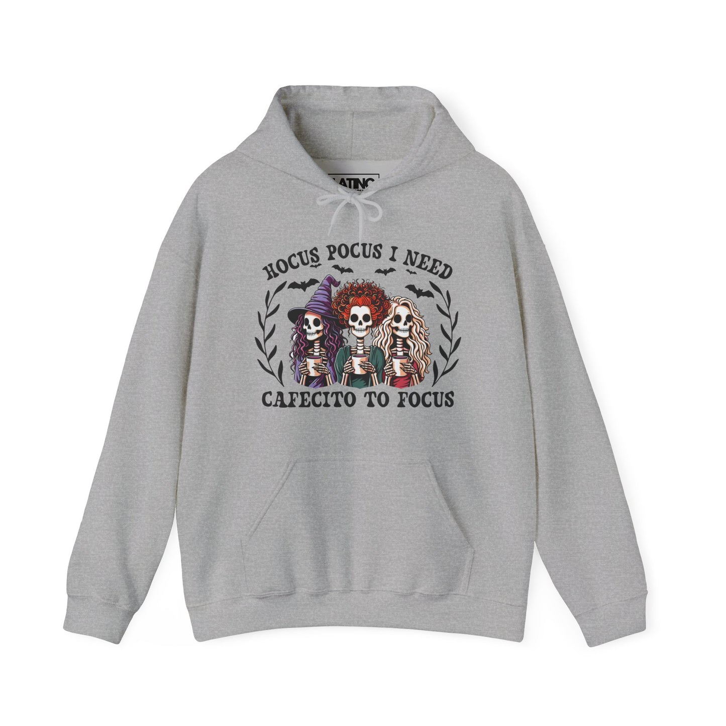"Hocus Pocus I Need Cafecito to Focus" Witchy Skeleton Hoodie