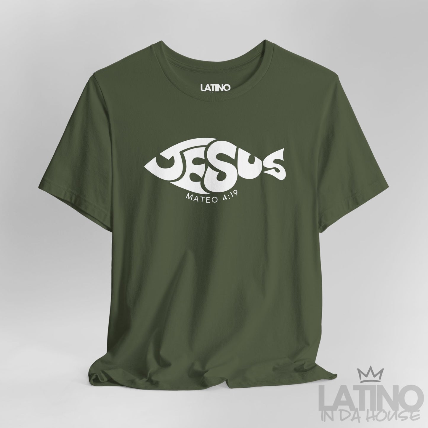 “Jesús” Fish T-Shirt | Mateo 4:19 Faith Tee