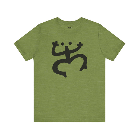 Green t-shirt with black graphic design on a white background Coquí symbol