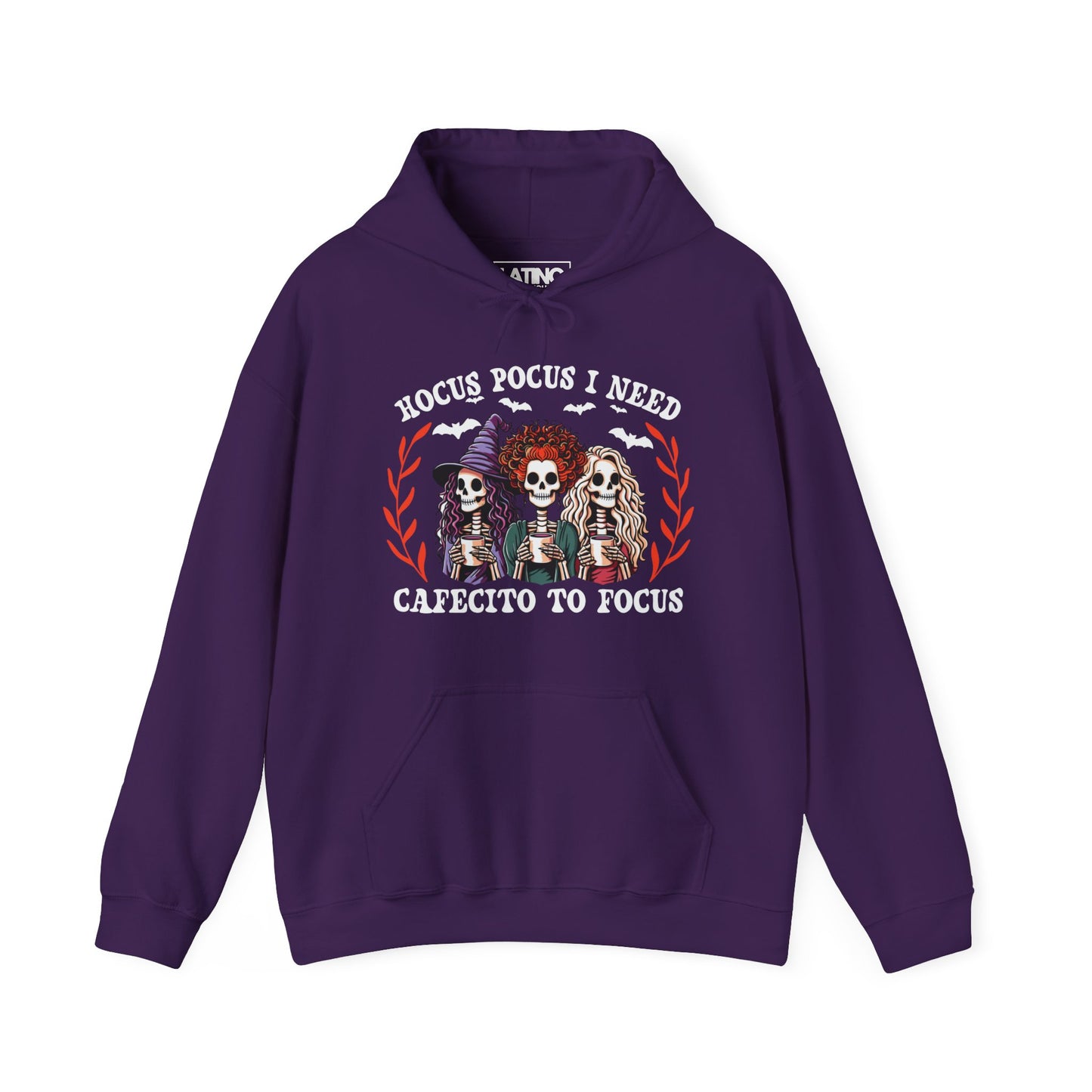 "Hocus Pocus I Need Cafecito to Focus" Witchy Skeleton Hoodie