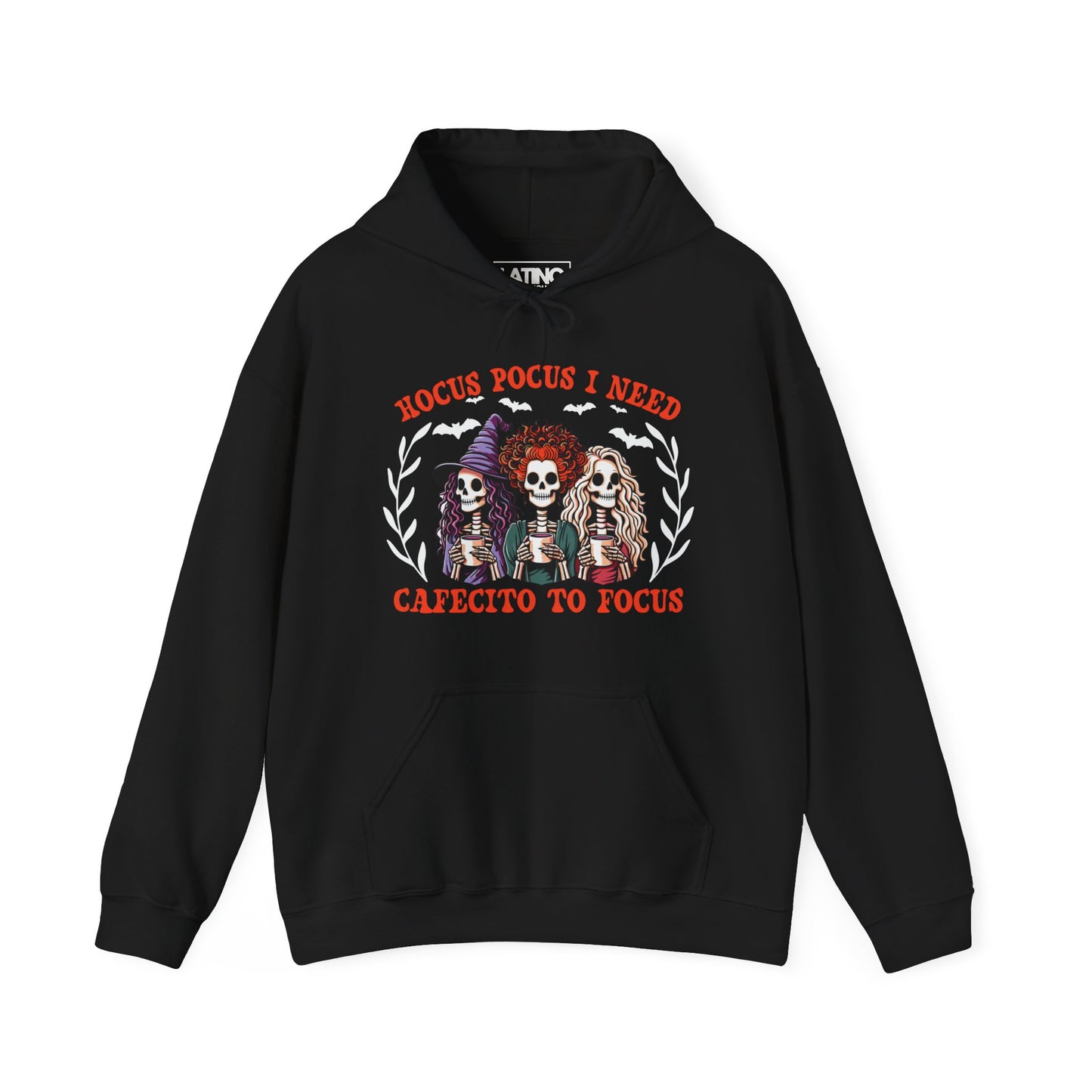 "Hocus Pocus I Need Cafecito to Focus" Witchy Skeleton Hoodie