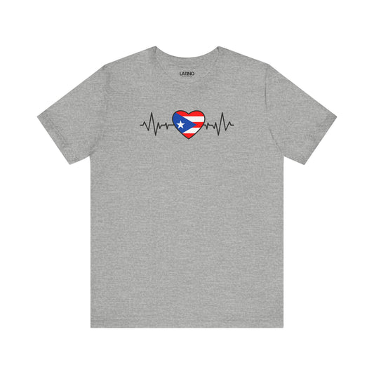 Puerto Rico Heart Flag Life Line T-Shirt Gray