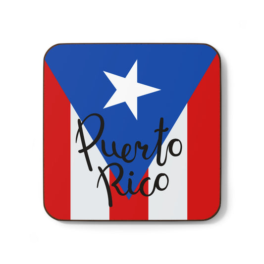 A square coaster with the Puerto Rican flag design and the text 'Puerto Rico' on it.