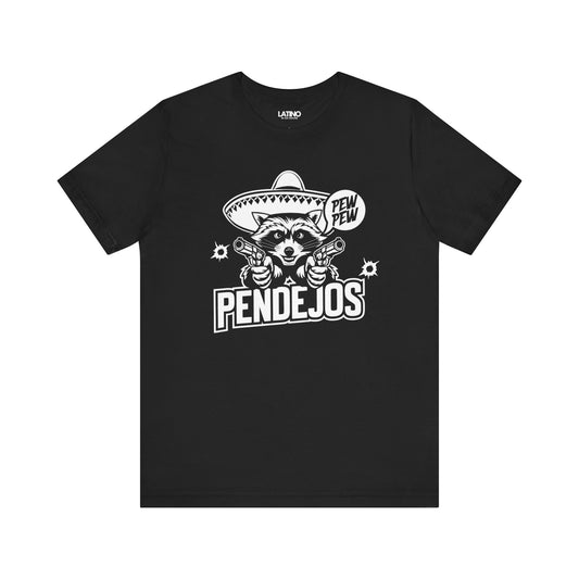 Pew Pew Pendejos Raccoon Black and White T-Shirt