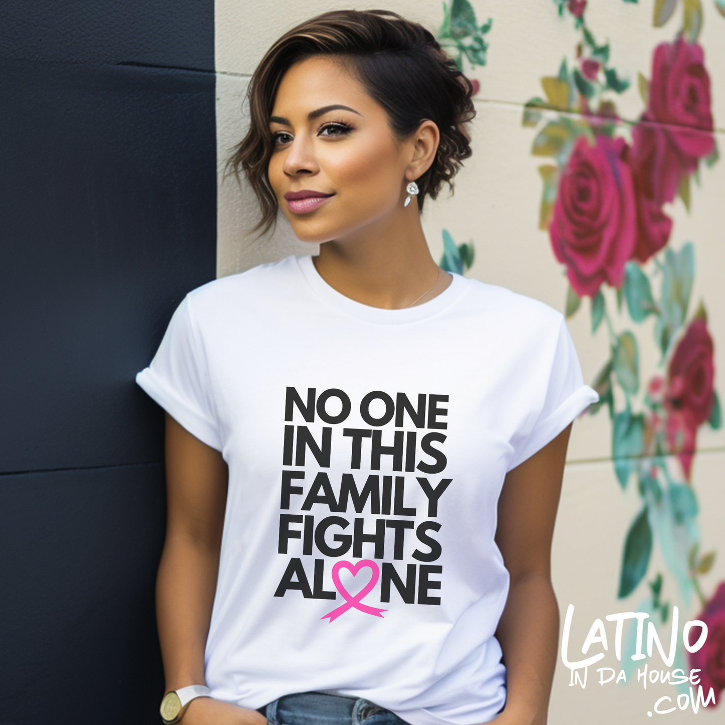 "No One In This Family Fights Alone" Breast Cancer Awareness T-Shirt