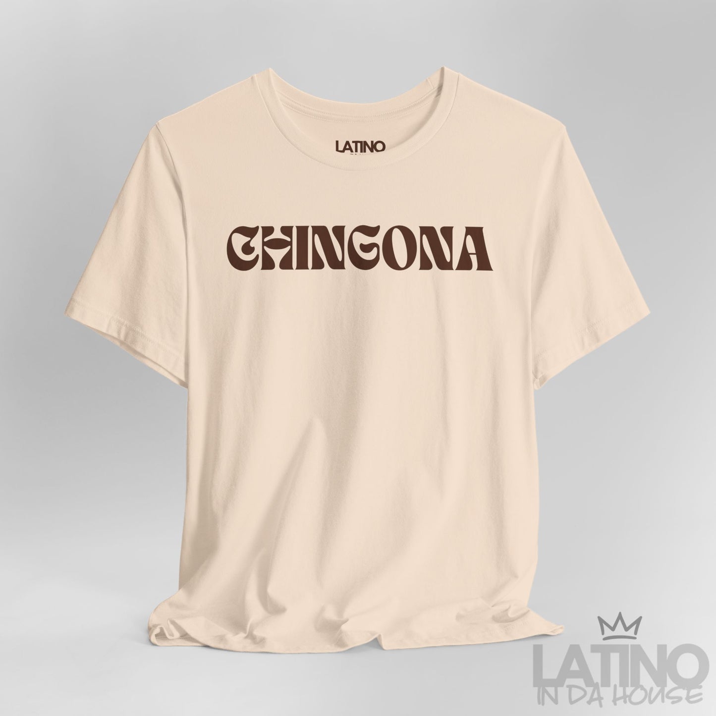 Close-up of Soft Cream Chingona Retro T-Shirt design – Latino In Da House