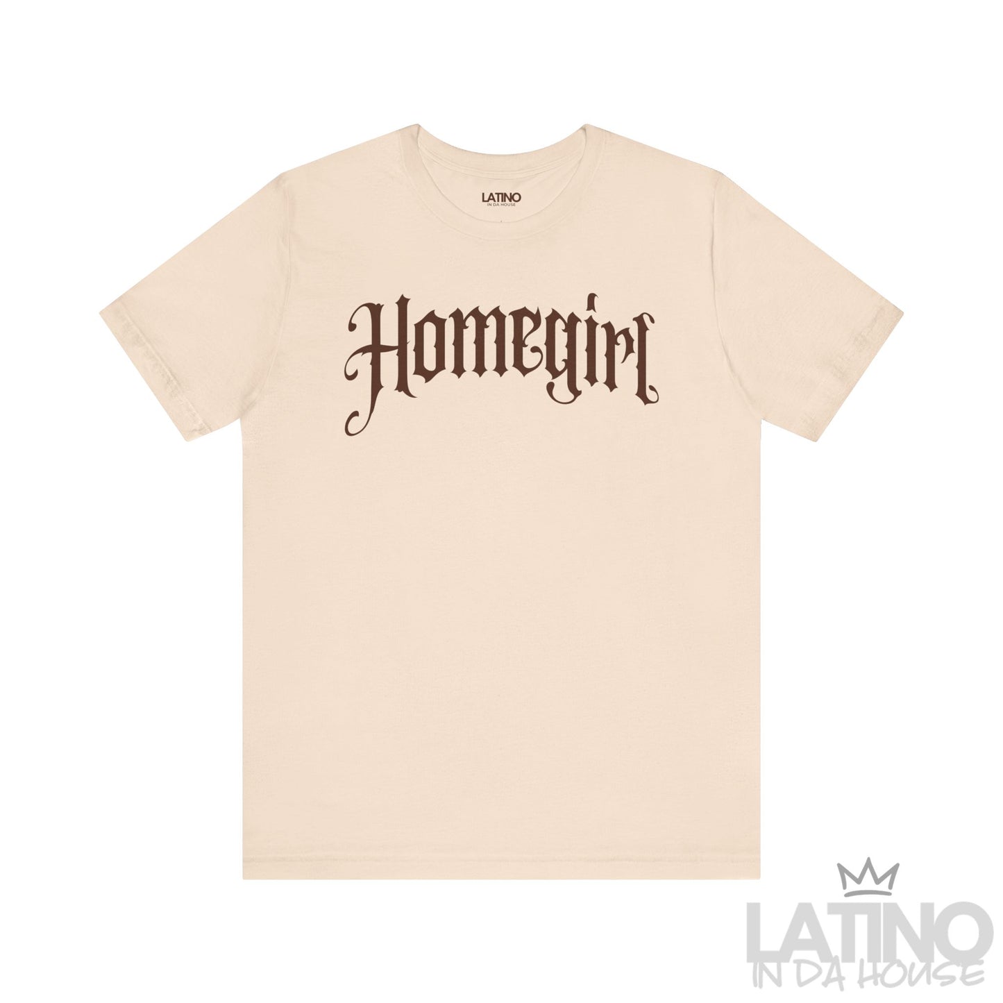 Soft cream “Homegirl” T-shirt in gothic lettering, Latino In Da House fashion