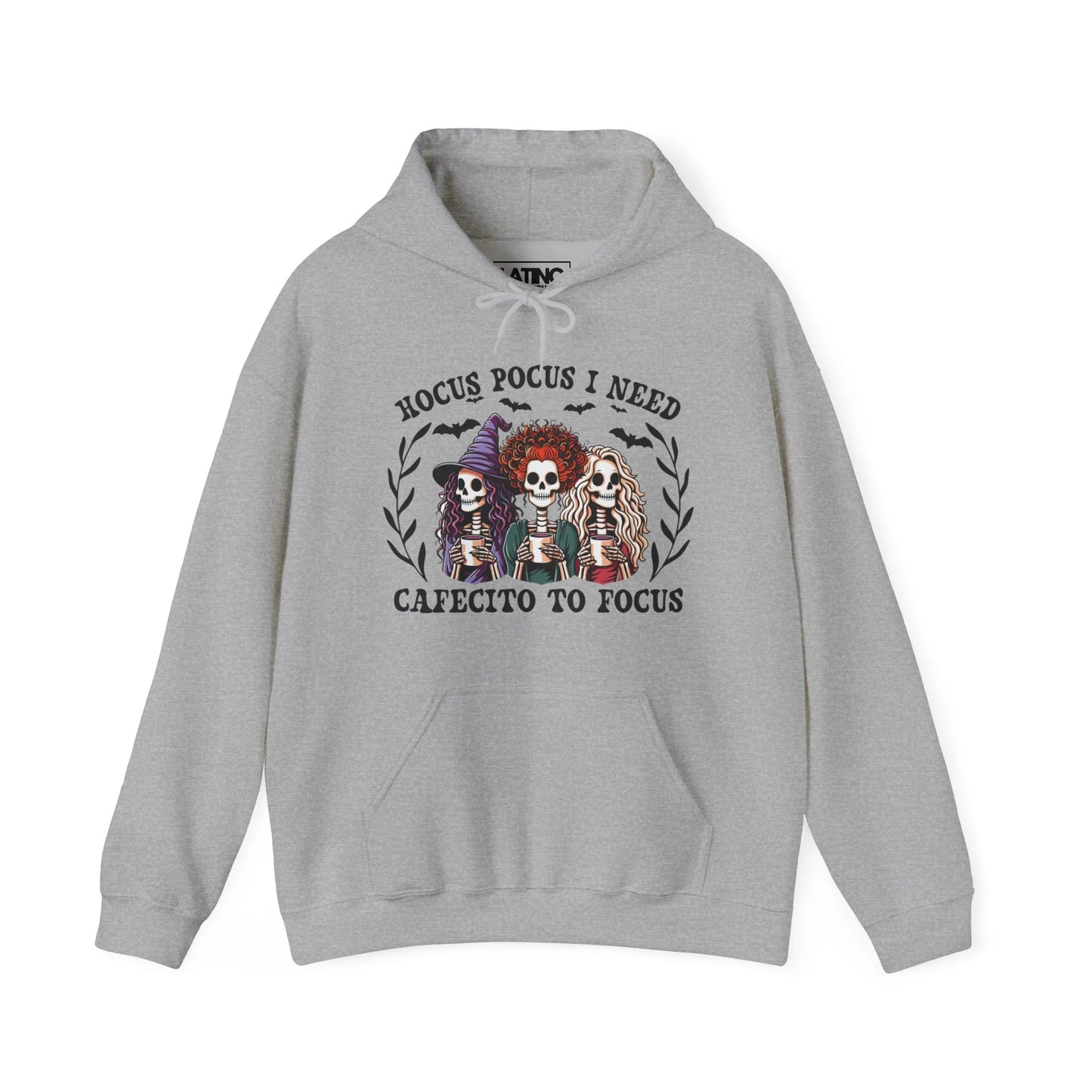 "Hocus Pocus I Need Cafecito to Focus" Witchy Skeleton Hoodie