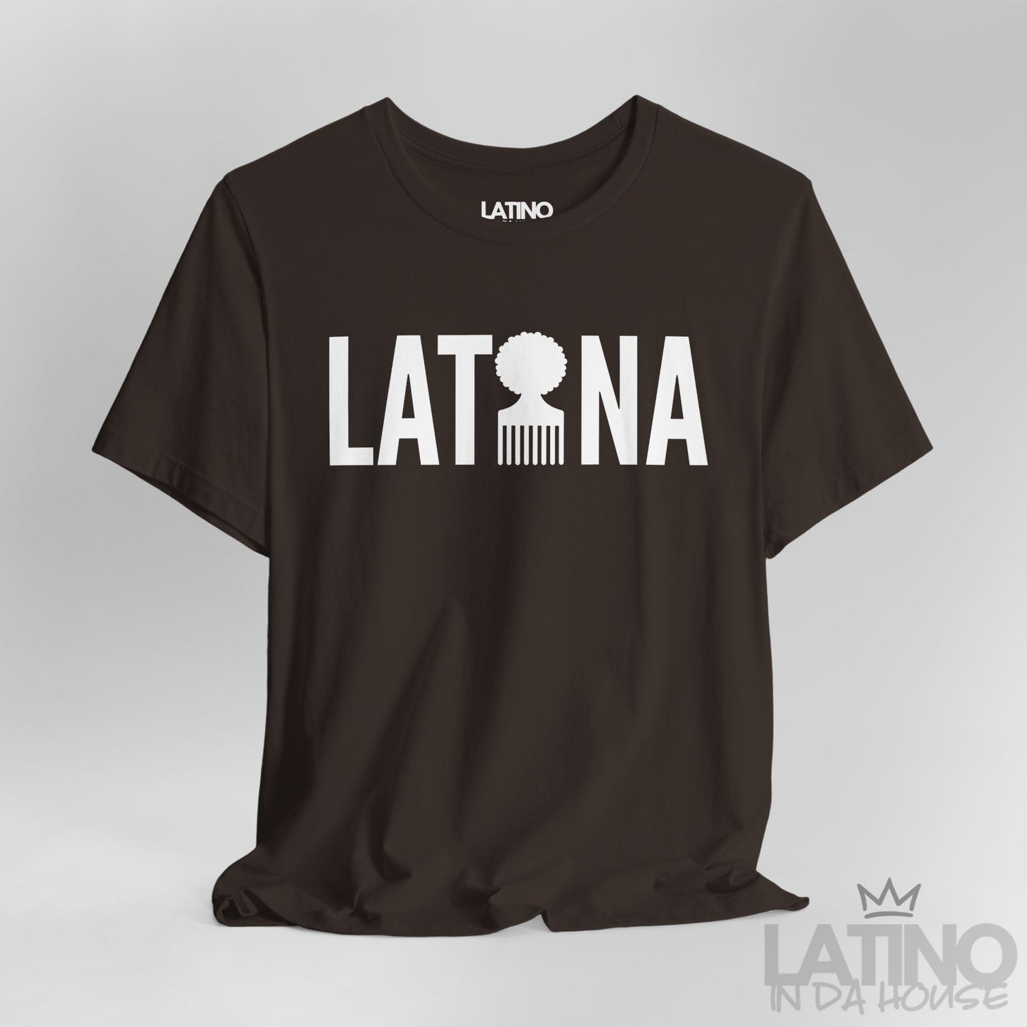 Close Up Brown Latina T-shirt with afro pick design – Latino In Da House