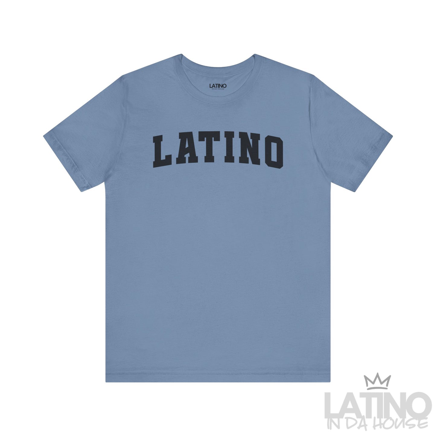 Steel Blue “LATINO” T-shirt in bold collegiate font – Latino In Da House