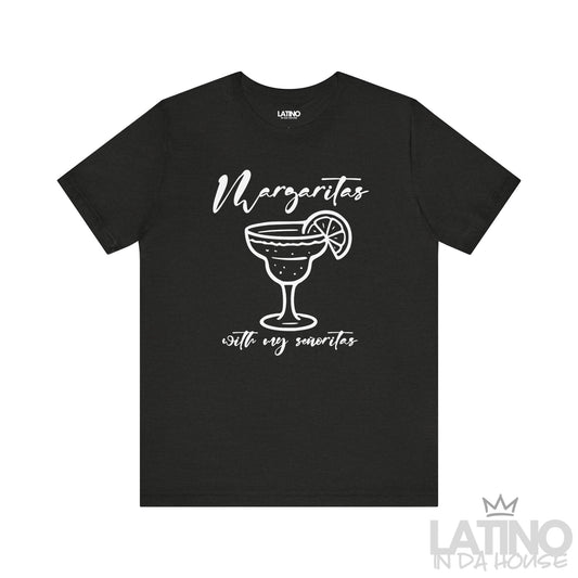 Margaritas with my Señoritas T-Shirt in Black Heather – bold graphic tee with margarita glass print. Latino In Da House