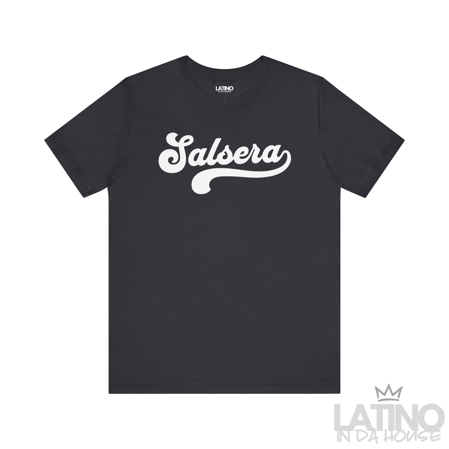 Salsera T-Shirt in dark grey with bold script design – Latino In Da House