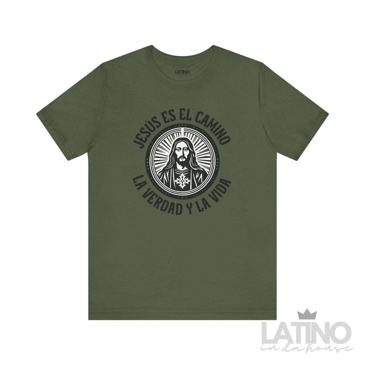 Jesús Es El Camino La Verdad y La Vida Faith T-Shirt in military green with Jesus graphic – Latino In Da House