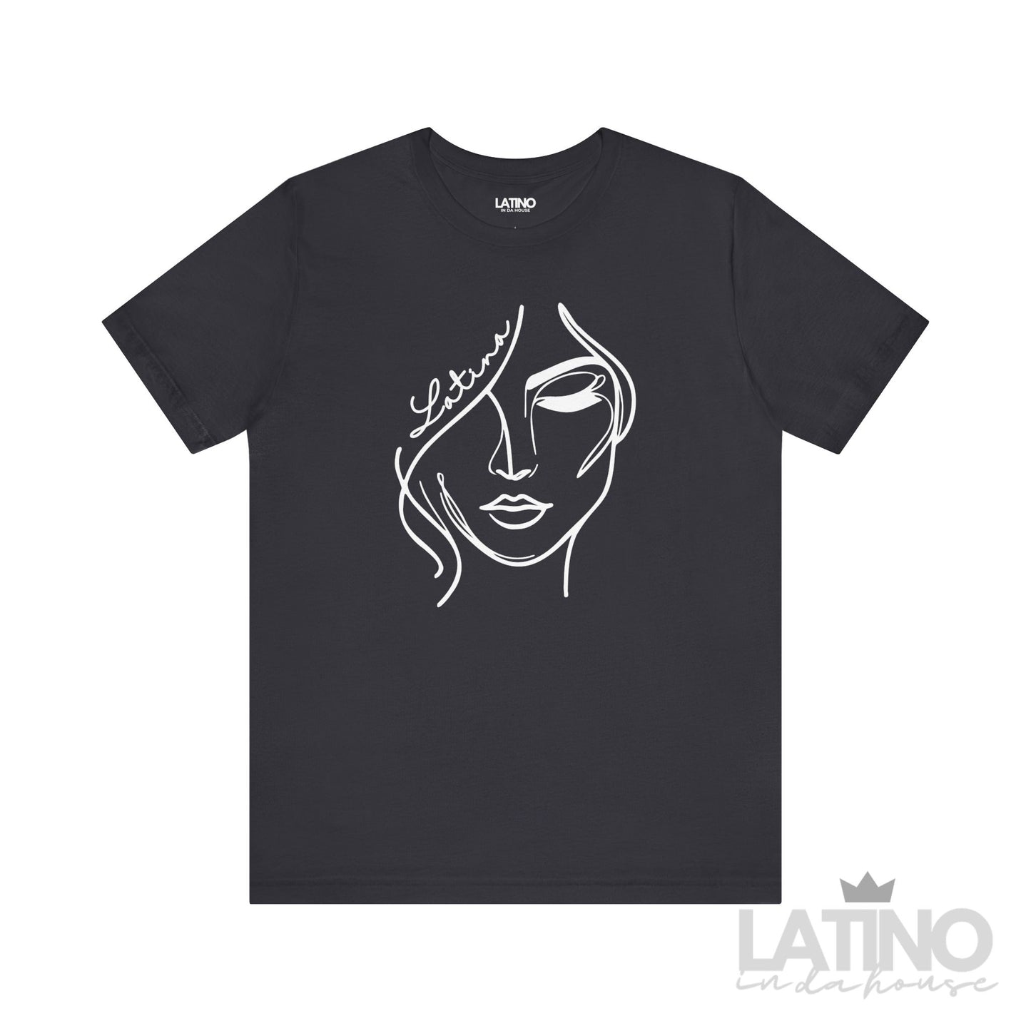 Latina line art face t-shirt in dark grey with white minimalist face illustration - Latino In Da House