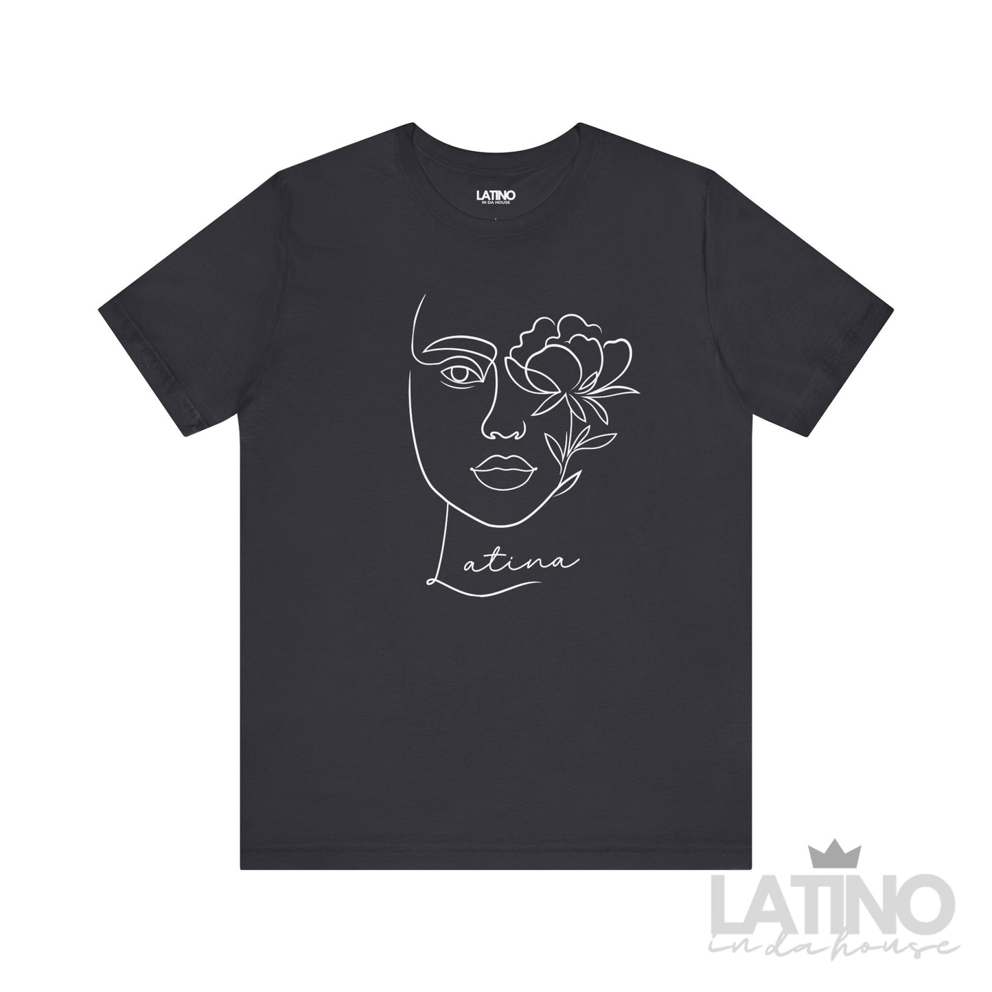 Latina Line Art T-Shirt in dark grey with elegant face and flower minimalist design LatinoInDaHouse