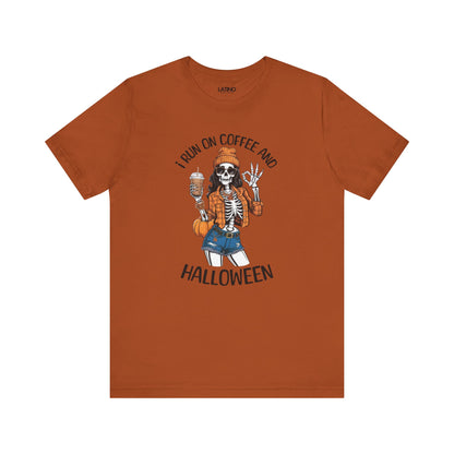 "I Run on Coffee and Halloween" Skeleton T-Shirt