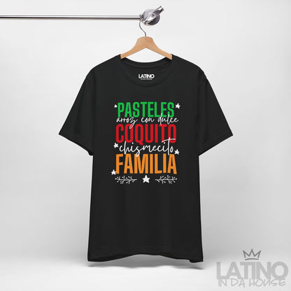 “Pasteles, Coquito, Familia” Holiday T-Shirt