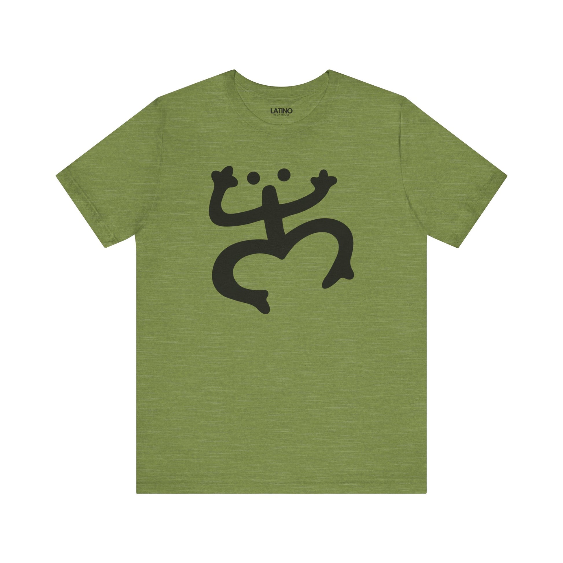 Green t-shirt with black graphic design on a white background Coquí symbol 