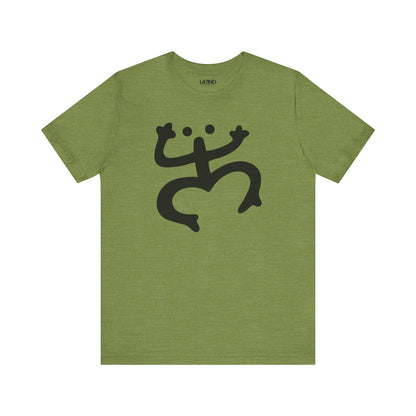 Green t-shirt with black graphic design on a white background Coquí symbol 