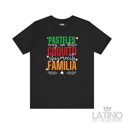 “Pasteles, Coquito, Familia” Holiday T-Shirt