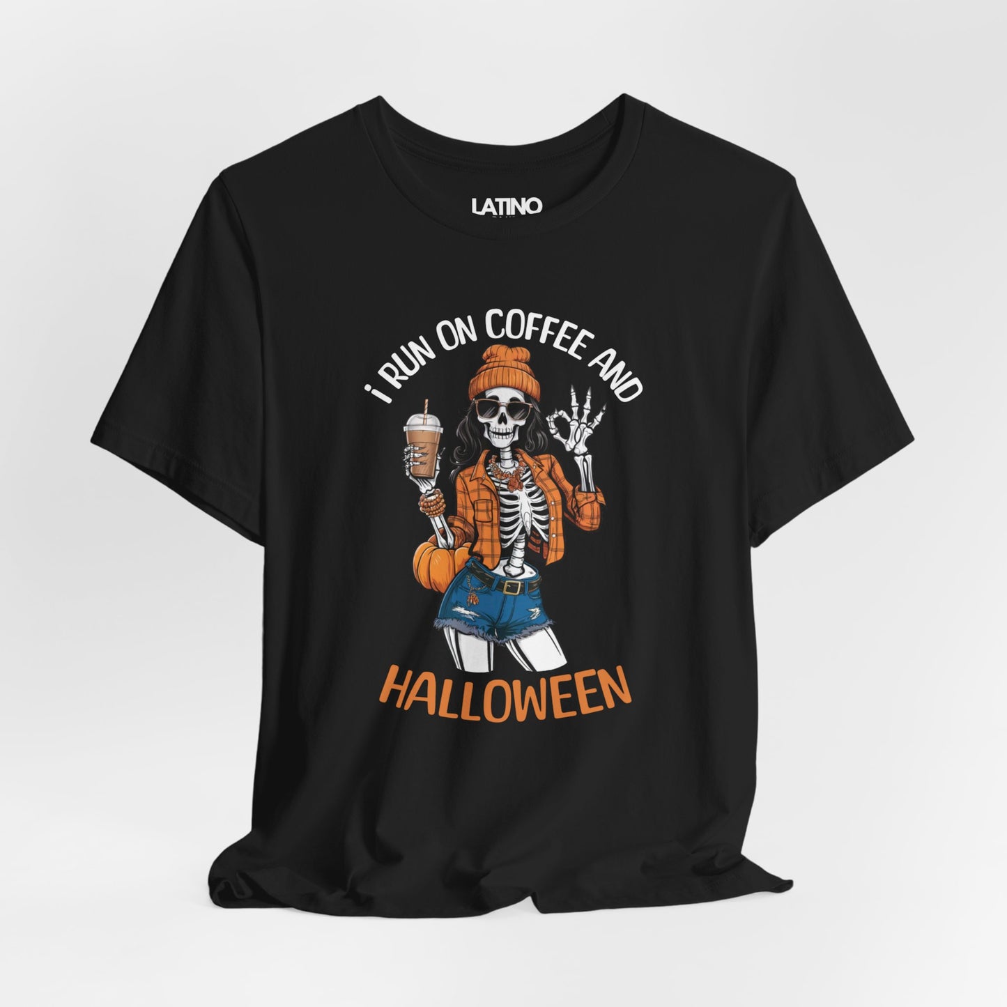 "I Run on Coffee and Halloween" Skeleton T-Shirt