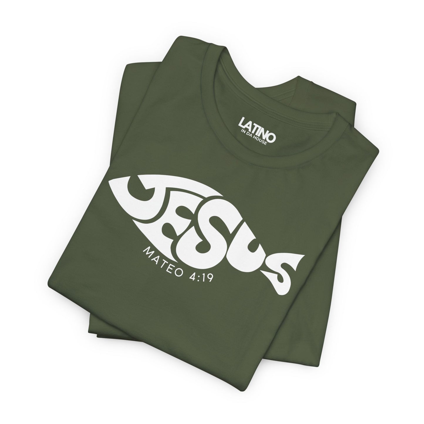 “Jesús” Fish T-Shirt | Mateo 4:19 Faith Tee
