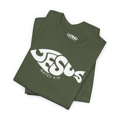 “Jesús” Fish T-Shirt | Mateo 4:19 Faith Tee
