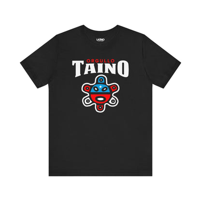 Black t-shirt with 'Orgullo Taino' design on a white background