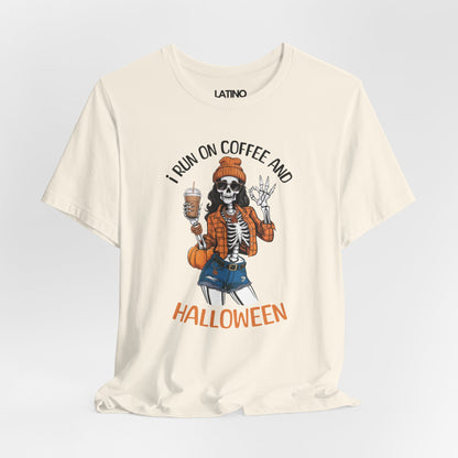 "I Run on Coffee and Halloween" Skeleton T-Shirt