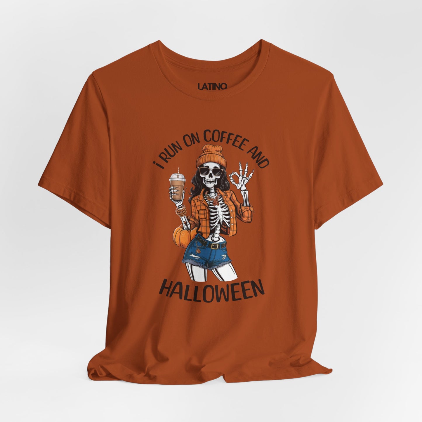 "I Run on Coffee and Halloween" Skeleton T-Shirt