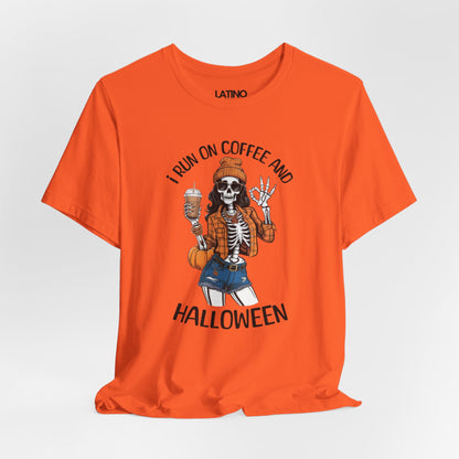 "I Run on Coffee and Halloween" Skeleton T-Shirt