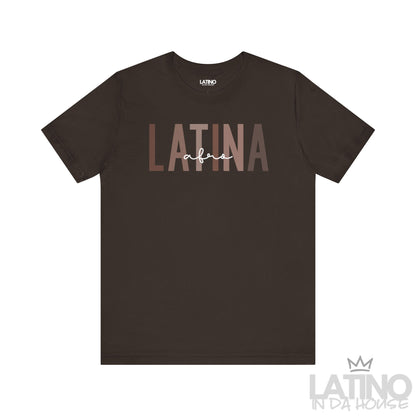 Afro Latina T-Shirt with bold brown text on brown background – Latino In Da House