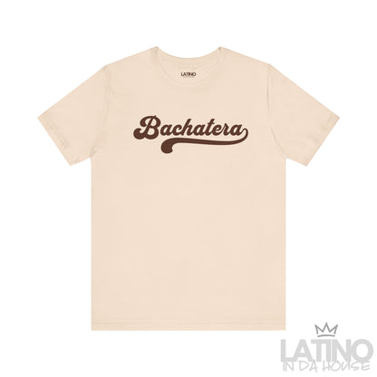 Soft Cream Bachatera T-Shirt with bold brown script text inspired by bachata and Latin pride. Latino In Da House 