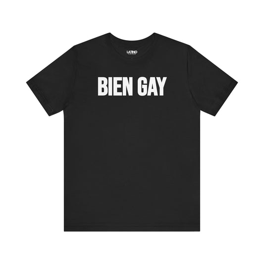 Bold, minimalist BIEN GAY black t-shirt makes a clean statement. Latino In Da House