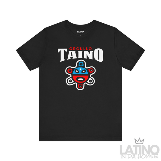 Orgullo Taíno T-Shirt in Black — front hero with red, blue, white Taíno symbol. Latino In Da House