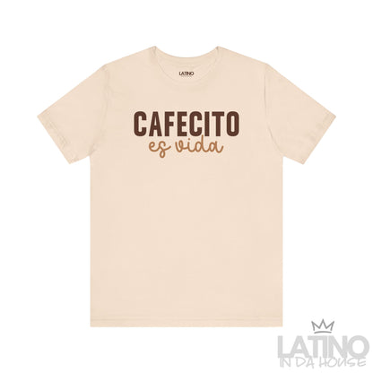 Soft cream “Cafecito Es Vida” T-shirt with bold and script text. Latino In Da House 