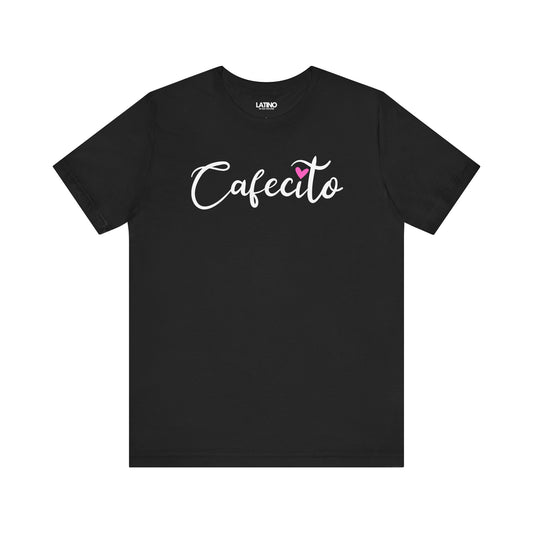 Cafecito Heart T-Shirt in black with white script text and pink heart accent - Latino
In Da House