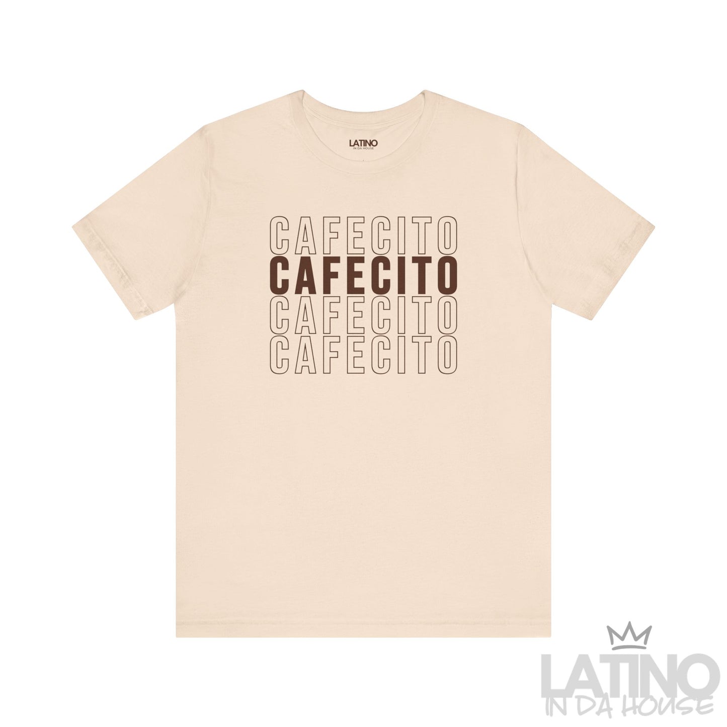 Cafecito T-Shirt in soft cream with brown stacked text design – Latino In Da House