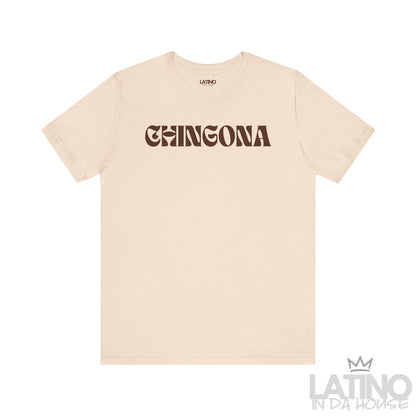 Soft Cream Chingona Retro T-Shirt with bold brown text – Latino In Da House
