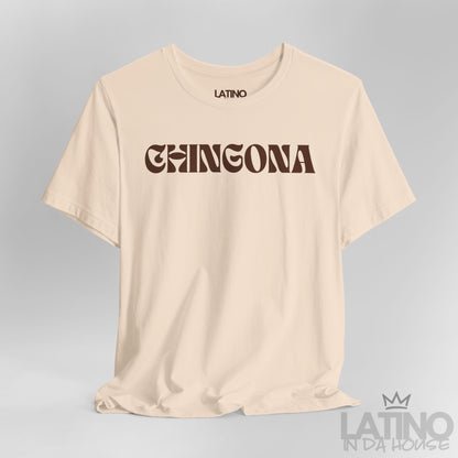 Close-up of Soft Cream Chingona Retro T-Shirt design – Latino In Da House