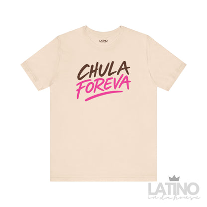 CHULA FOREVA T-Shirt in soft cream with bold pink and brown design. Latino In Da House 