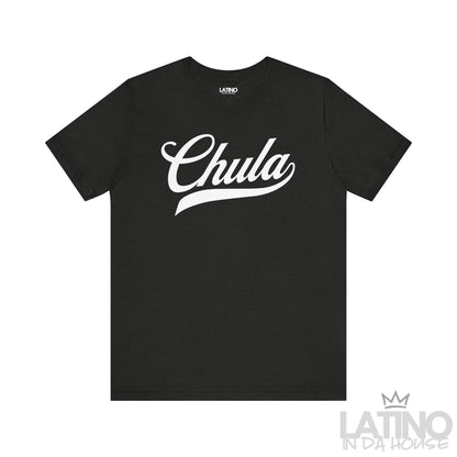Heather Black T-shirt with “Chula” in bold script – Latino In Da House