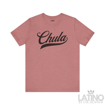 Heather Mauve T-shirt with “Chula” in bold script – Latino In Da House