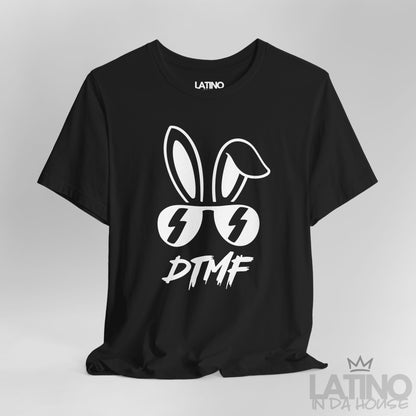 Close Up Black DTMF T-Shirt featuring bold bunny ears and lightning sunglasses design – Latino In Da House
