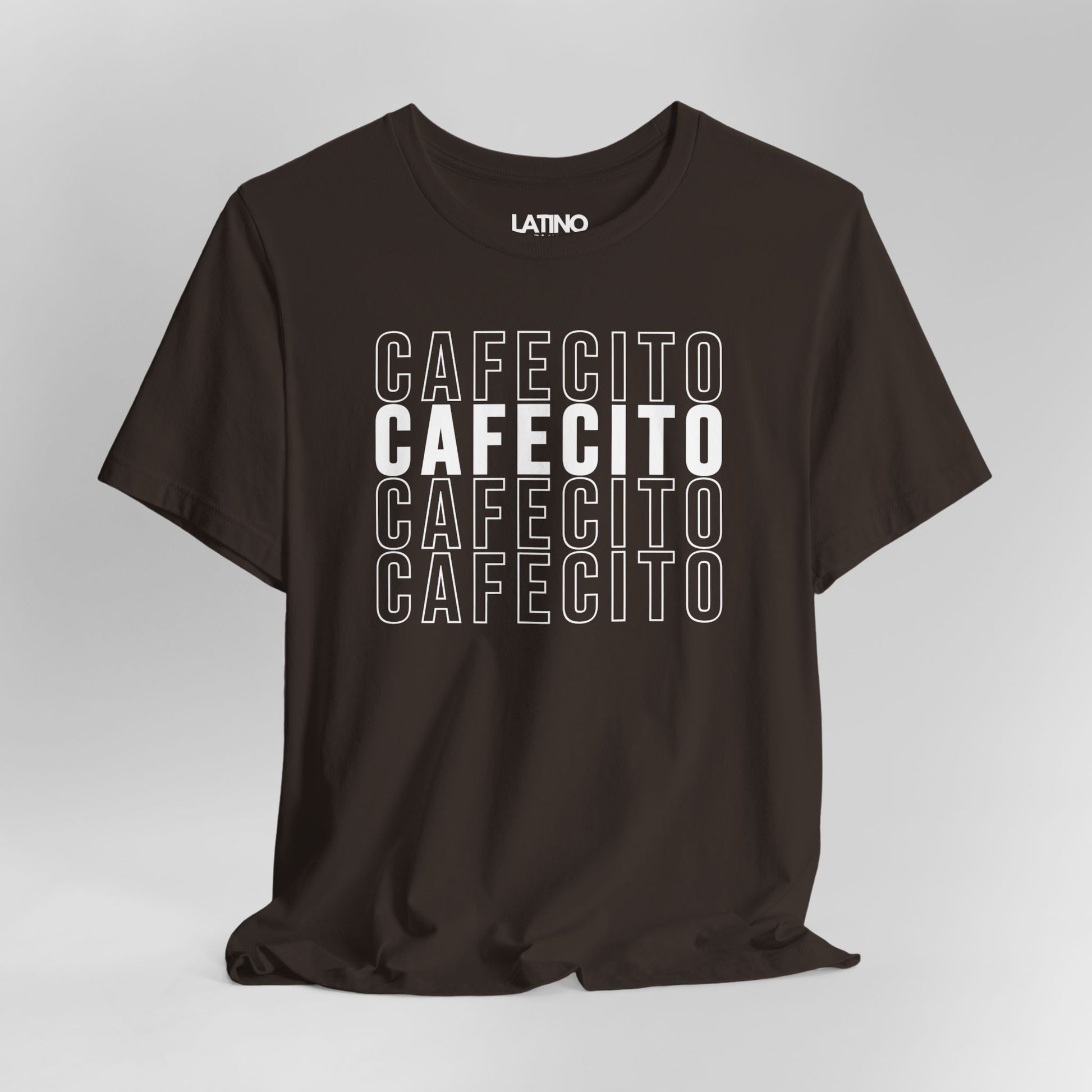 Close Up Cafecito T-Shirt in brown with white stacked cafecito text design - Latino
In Da House