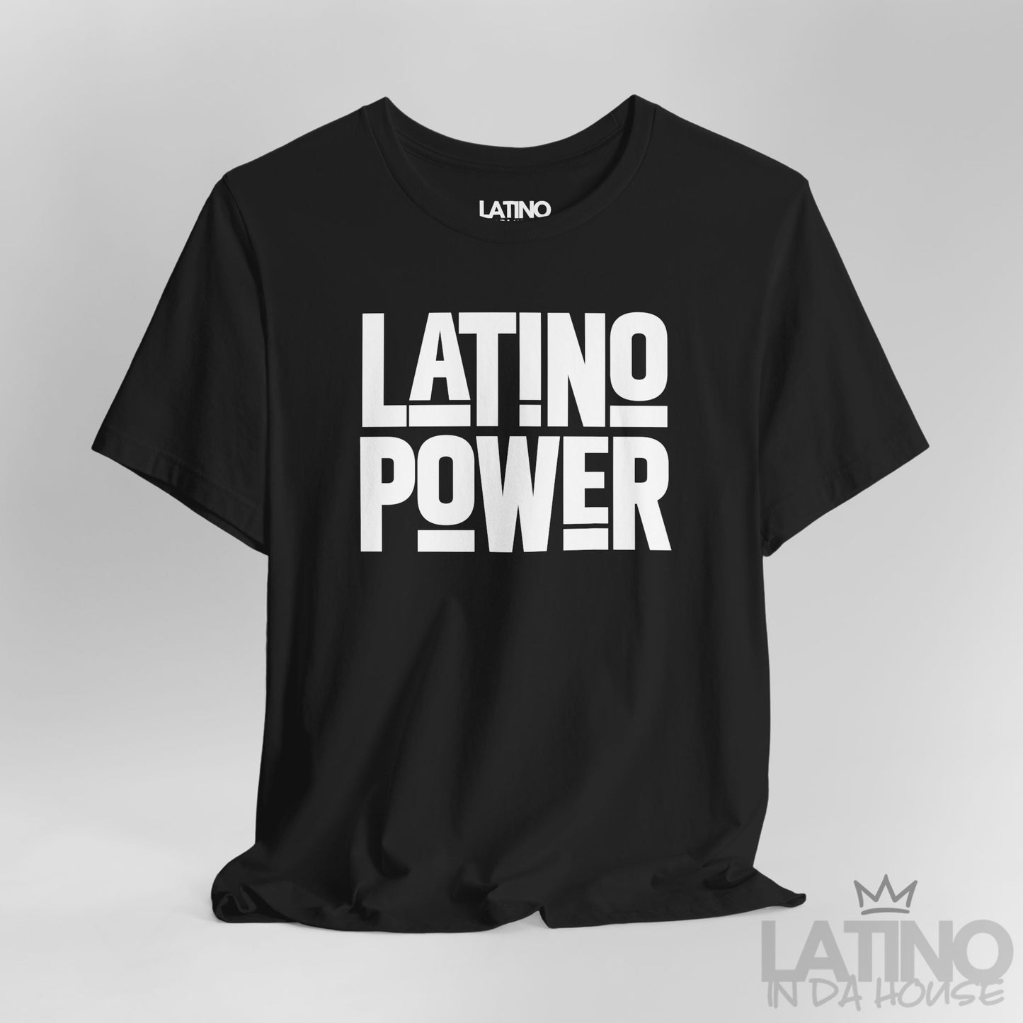 Close Up Latino Power T-Shirt in black featuring bold white typography – Latino In Da House