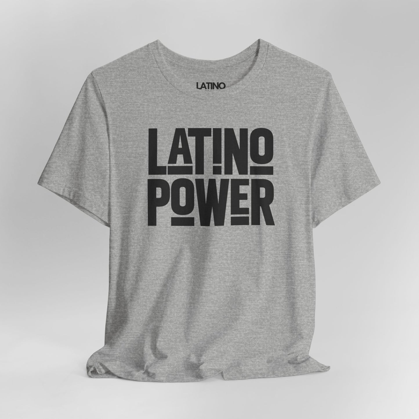 Close Up Latino Power T-Shirt in heather grey featuring bold white typography - Latino In Da House