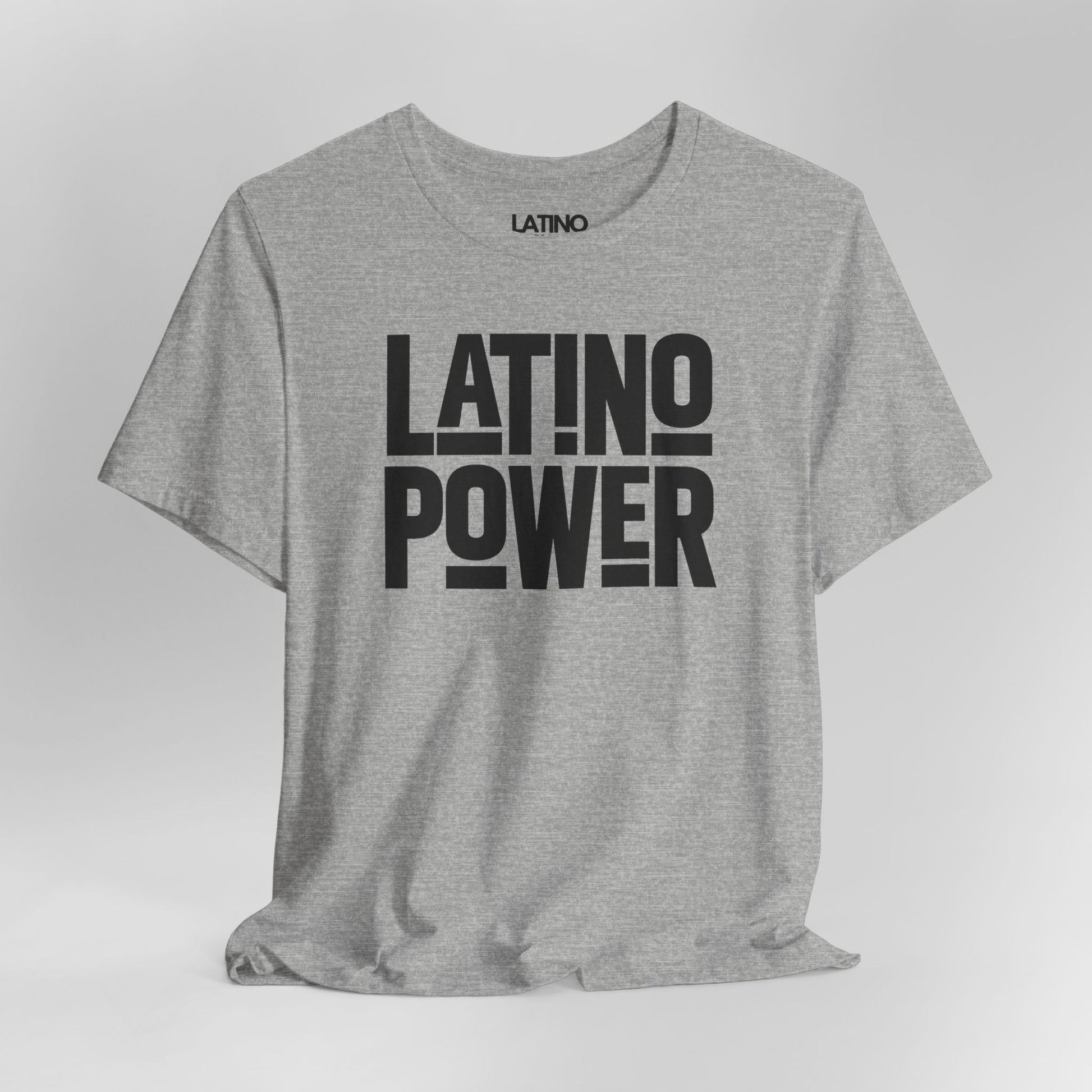 Close Up Latino Power T-Shirt in heather grey featuring bold white typography - Latino In Da House
