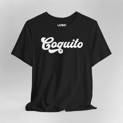 Close Up  Coquito Black T-Shirt a clean, bold, script classic design. Latino In Da House