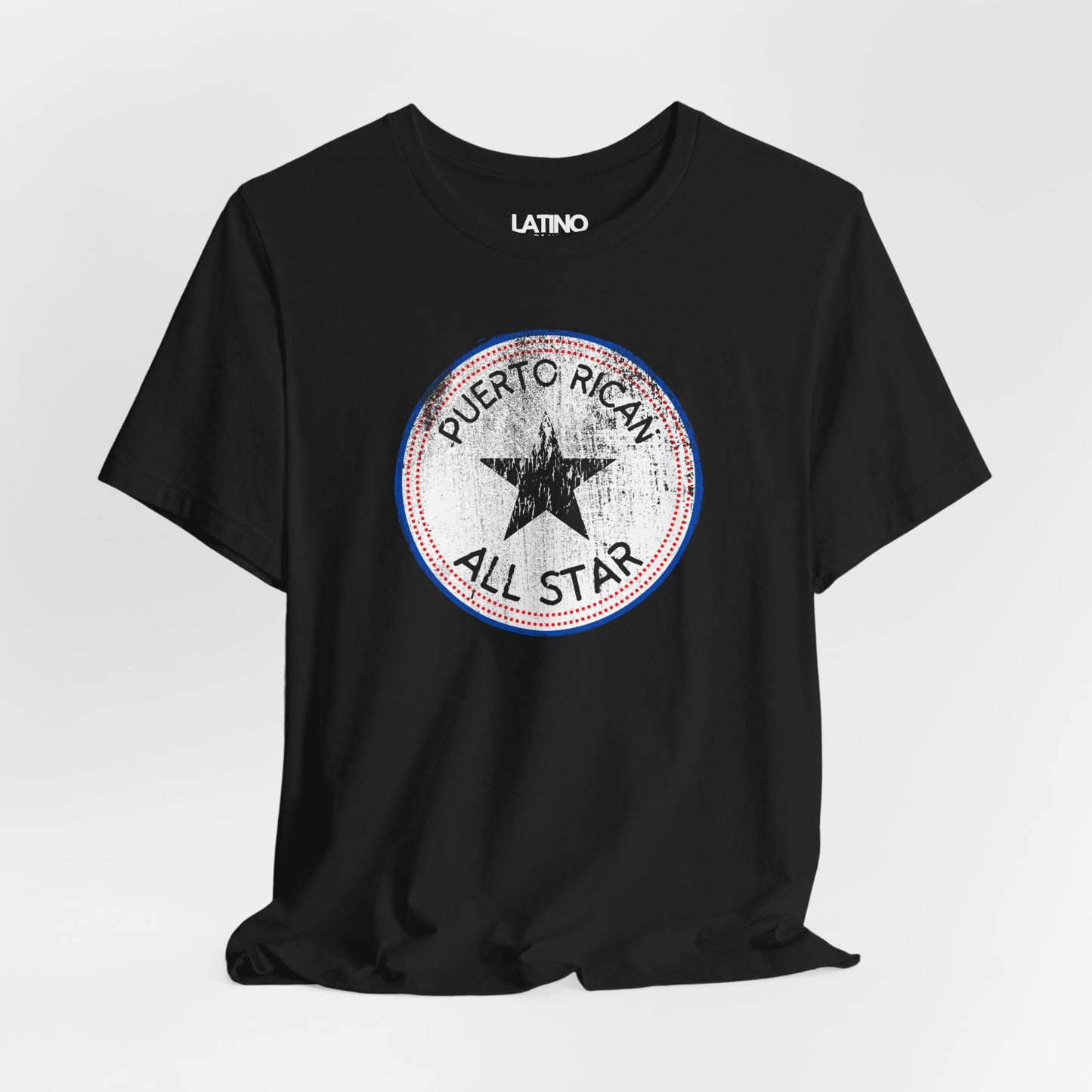 Close Up Puerto Rican All Star Black T-Shirt Boricua Vintage Badge Tee. Latino In Da House